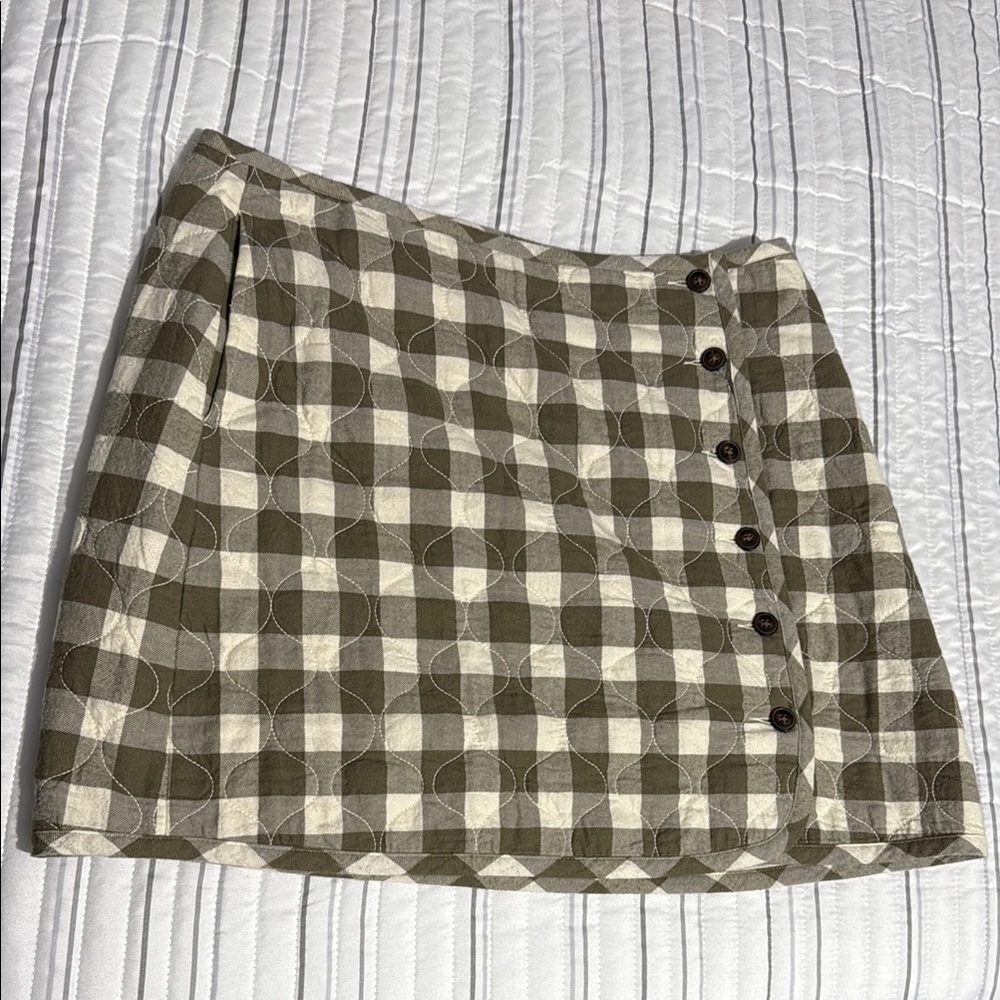 Madewell Olive Checkered A-Line Skirt